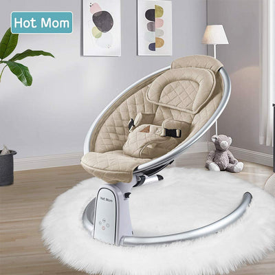 Hot Mom Electric Baby Bouncer Intelligent Timing Adjustable Seat Rocker, Beige - VMInnovations