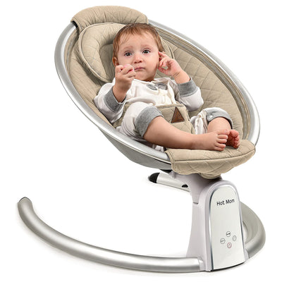 Hot Mom Electric Baby Bouncer Intelligent Timing Adjustable Seat Rocker, Beige - VMInnovations