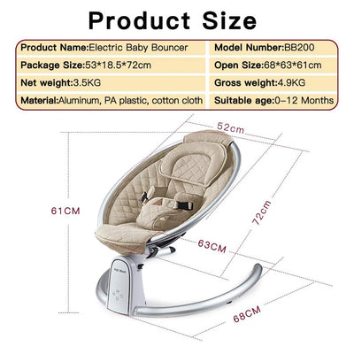 Hot Mom Electric Baby Bouncer Intelligent Timing Adjustable Seat Rocker, Beige - VMInnovations