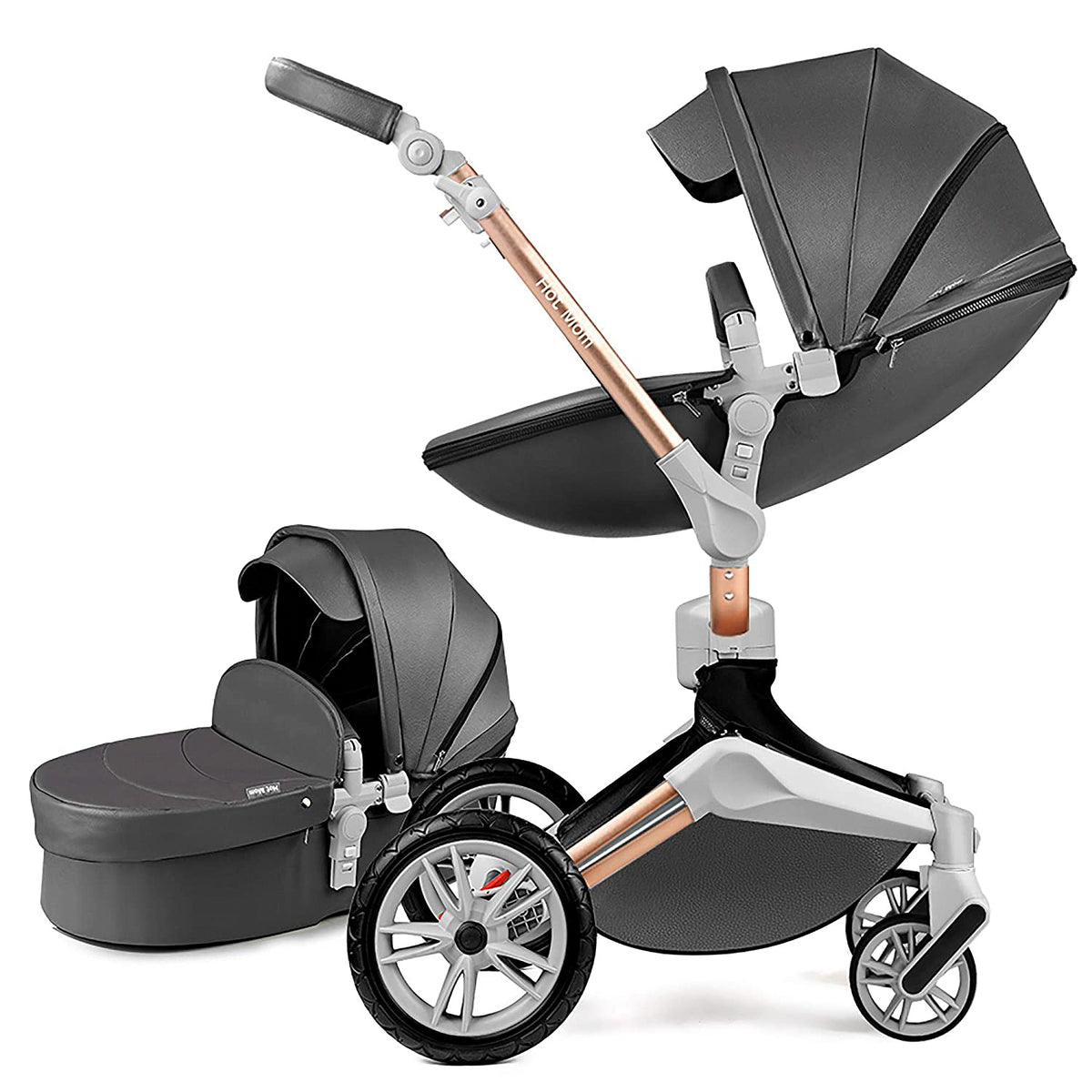 Hot Mom 360 Degree Rotating Baby Carriage Pushchair Pram Stroller, Dark Grey - VMInnovations