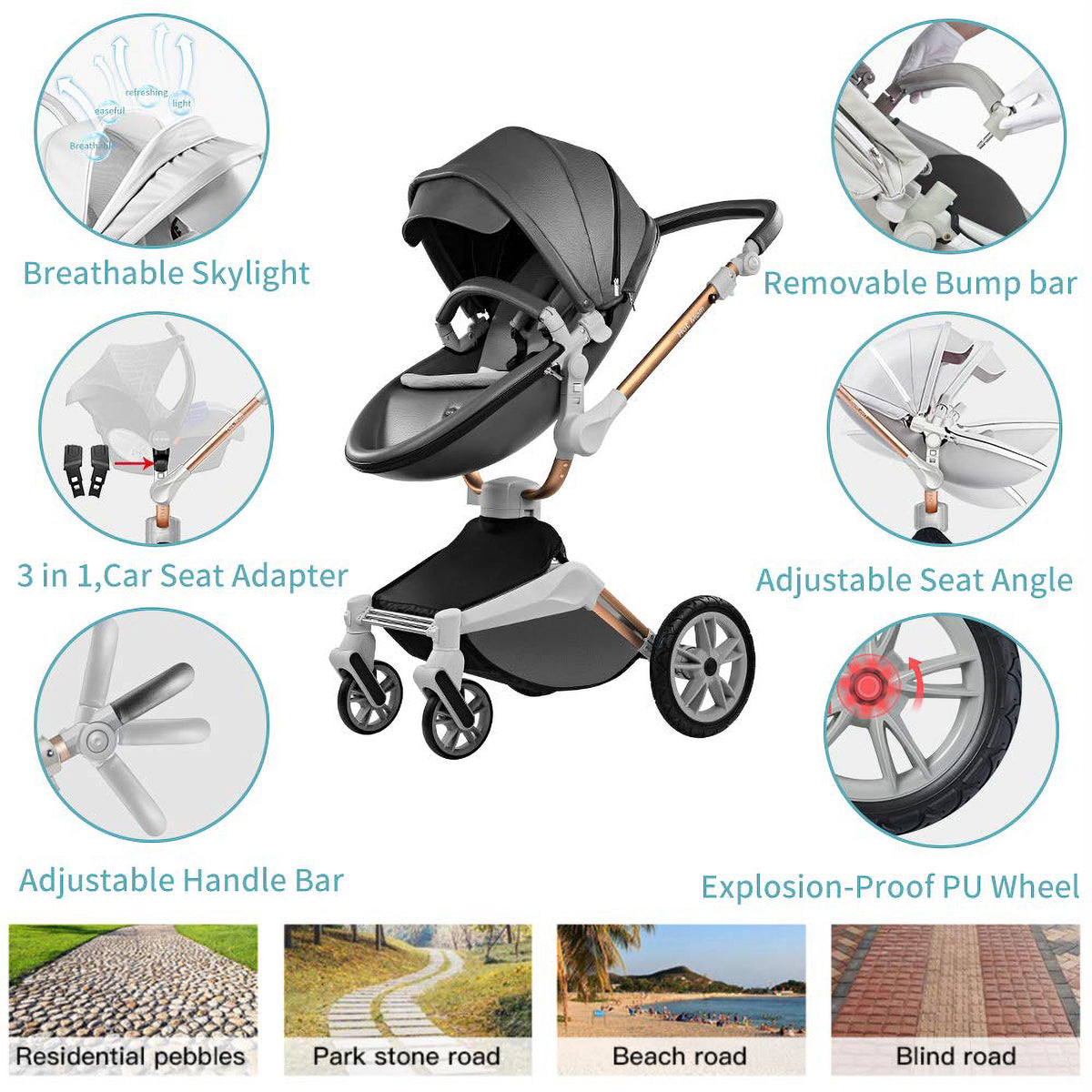 Hot Mom 360 Degree Rotating Baby Carriage Pushchair Pram Stroller, Dark Grey - VMInnovations