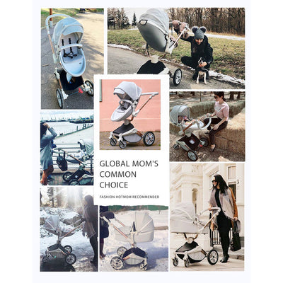 Hot Mom 360 Degree Rotating Baby Carriage Leather Pushchair Pram Stroller, Grey - VMInnovations