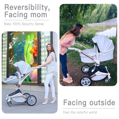 Hot Mom 360 Degree Rotating Baby Carriage Leather Pushchair Pram Stroller, Grey - VMInnovations