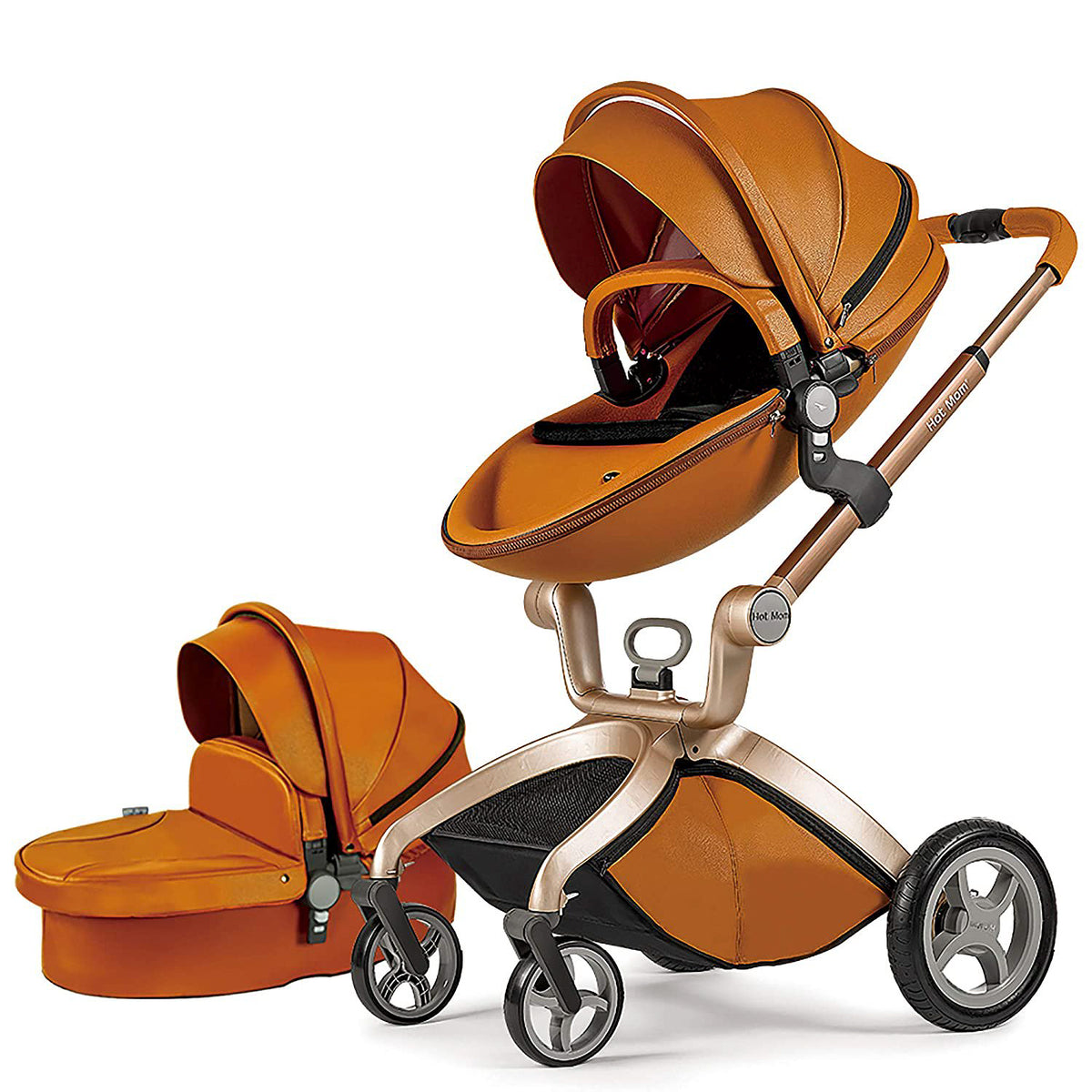 Hot Mom 360 Degree Rotating Baby Carriage High Landscape Pram Stroller, Brown - VMInnovations