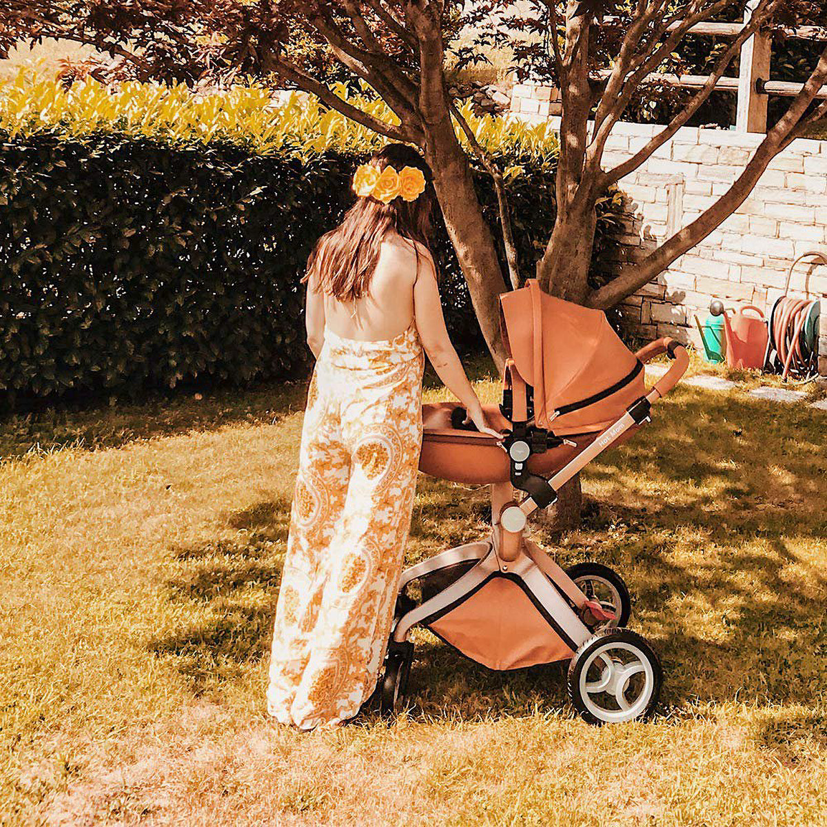 Hot Mom 360 Degree Rotating Baby Carriage High Landscape Pram Stroller, Brown - VMInnovations