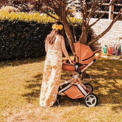 Hot Mom 360 Degree Rotating Baby Carriage High Landscape Pram Stroller, Brown - VMInnovations