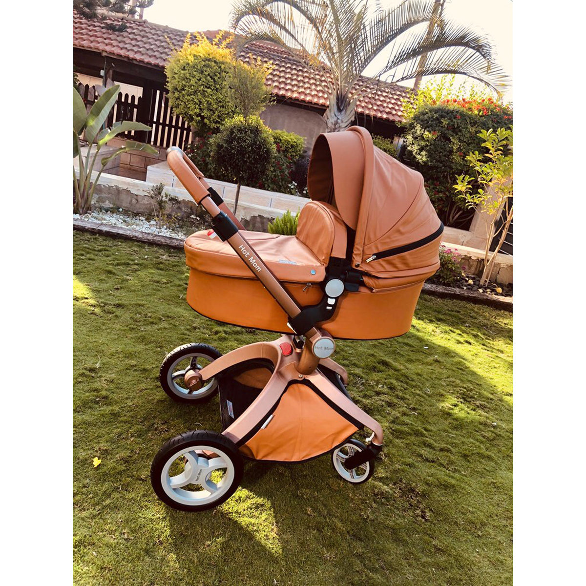 Hot Mom 360 Degree Rotating Baby Carriage High Landscape Pram Stroller, Brown - VMInnovations