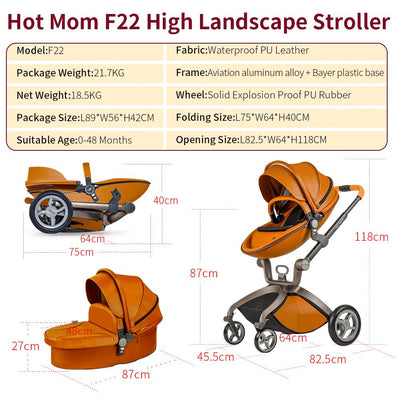 Hot Mom 360 Degree Rotating Baby Carriage High Landscape Pram Stroller, Brown - VMInnovations