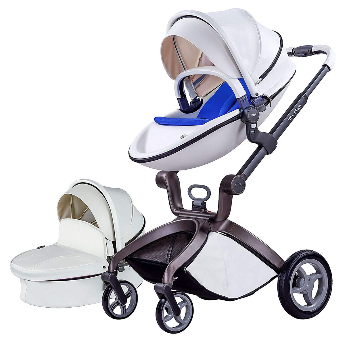 Hot Mom 360 Degree Rotating Baby Carriage High Landscape Pram Stroller, White - VMInnovations