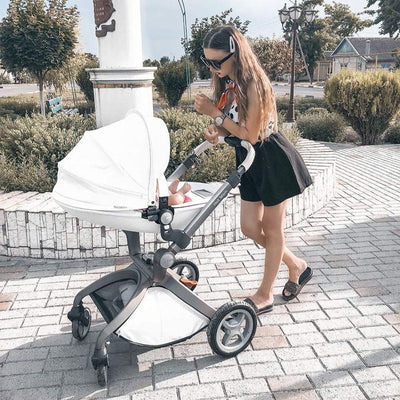 Hot Mom 360 Degree Rotating Baby Carriage High Landscape Pram Stroller, White - VMInnovations