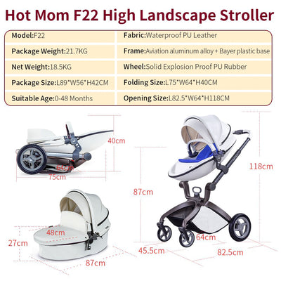 Hot Mom 360 Degree Rotating Baby Carriage High Landscape Pram Stroller, White - VMInnovations