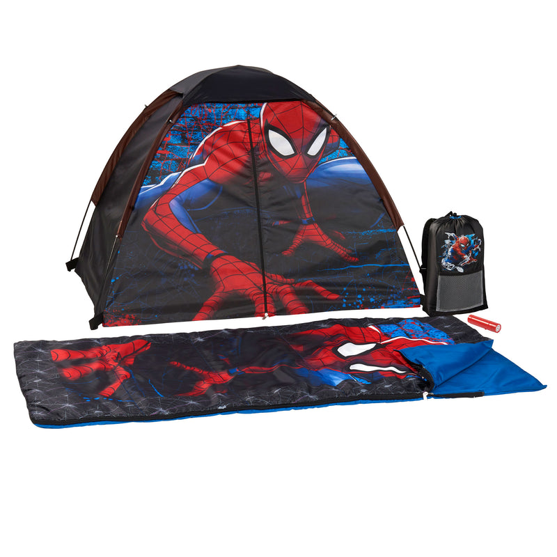 Exxel Marvel Spiderman Outdoors Kids 4 Pc Camping Set with Tent & Sleeping Bag