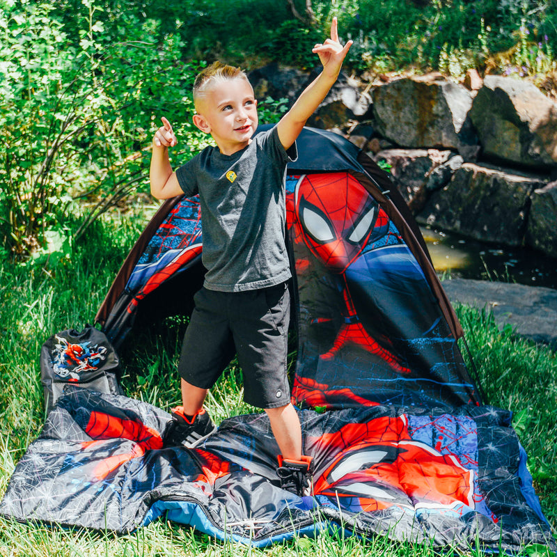 Exxel Marvel Spiderman Kids 4 Pc Camping Set with Tent & Sleeping Bag (Open Box)