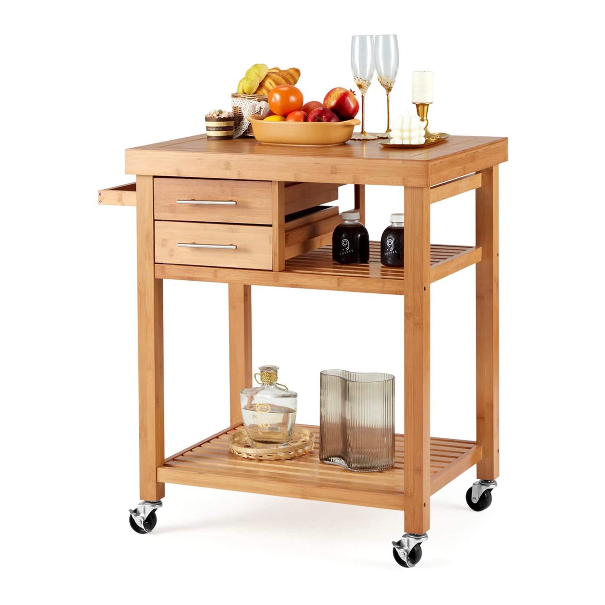 EROMMY Multipurpose Rolling Bamboo Wood Kitchen Island Trolley Cart (Open Box) - VMInnovations
