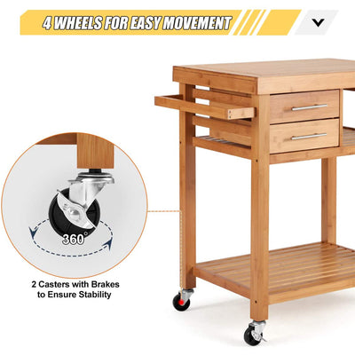 EROMMY Multipurpose Rolling Bamboo Wood Kitchen Island Trolley Cart (For Parts) - VMInnovations