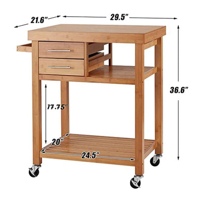 EROMMY Multipurpose Rolling Bamboo Wood Kitchen Island Trolley Cart (Open Box)