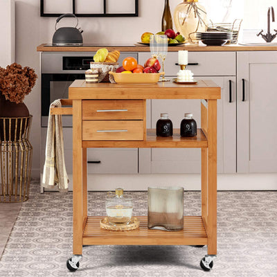EROMMY Multipurpose Rolling Bamboo Wood Kitchen Island Trolley Cart (Used)