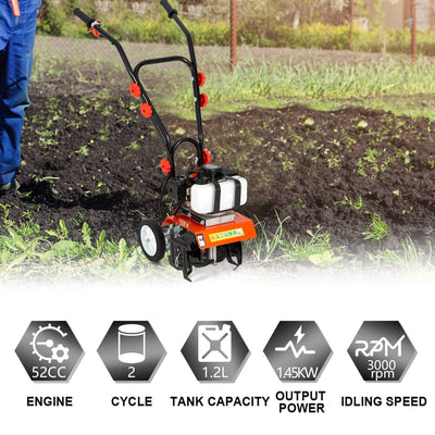 MELLCOM 52 Cubic Centimeter Mini Tiller Cultivator Gas Rototiller (Used) - VMInnovations
