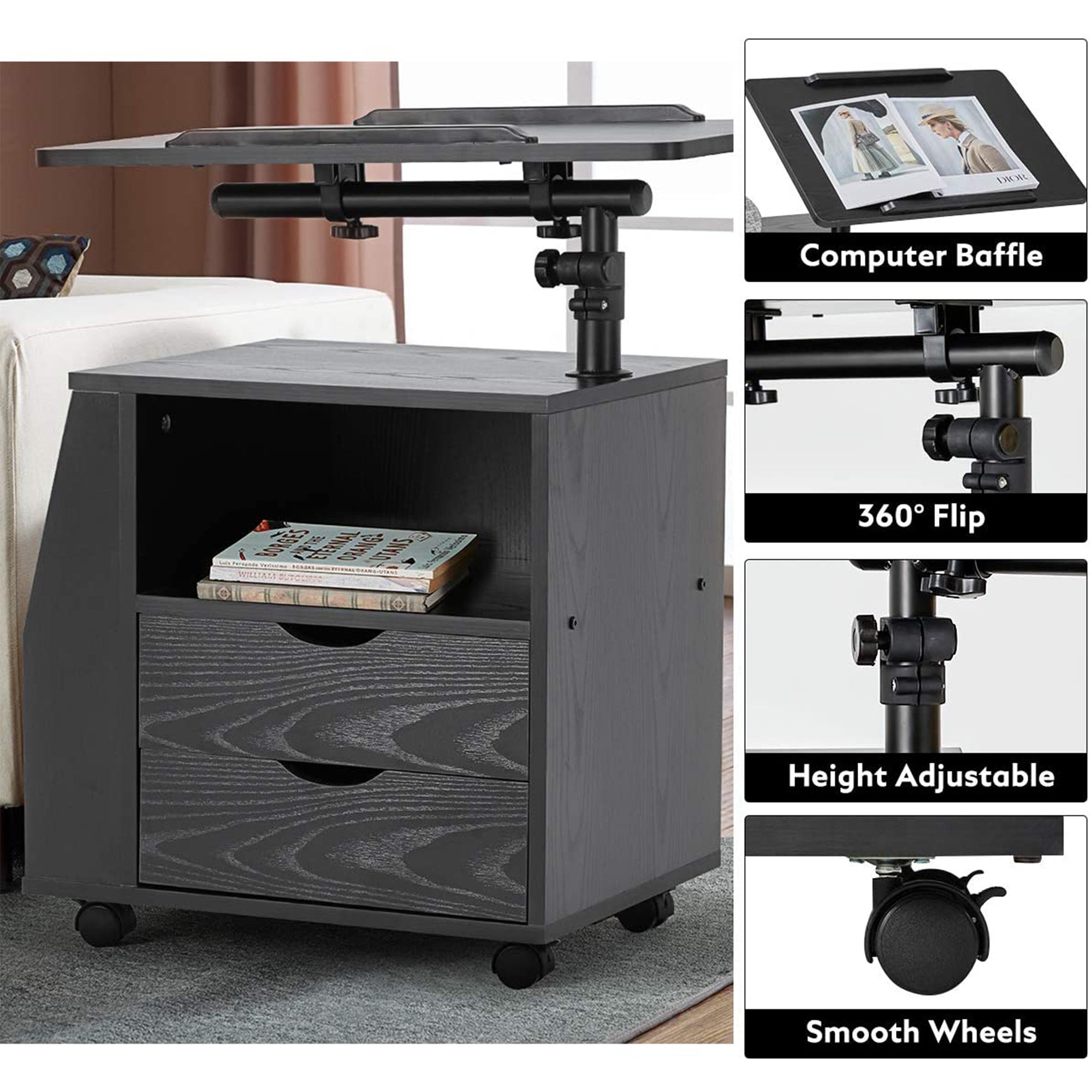 EROMMY Swivel Top Adjustable Height Bedside End Table w/Drawers (For Parts) - VMInnovations