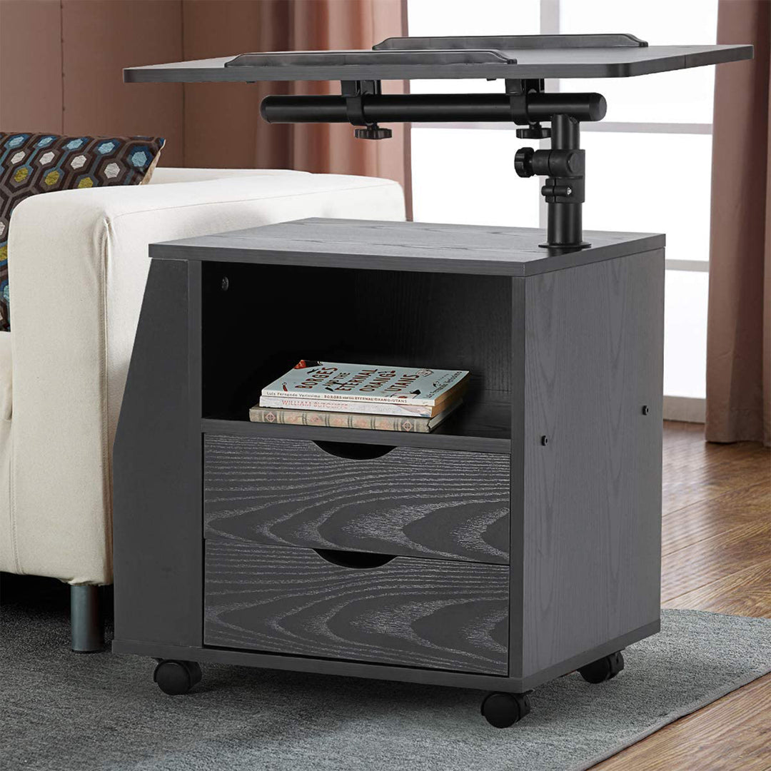 EROMMY Swivel Top Adjustable Height Bedside End Table w/Storage Drawers, Black