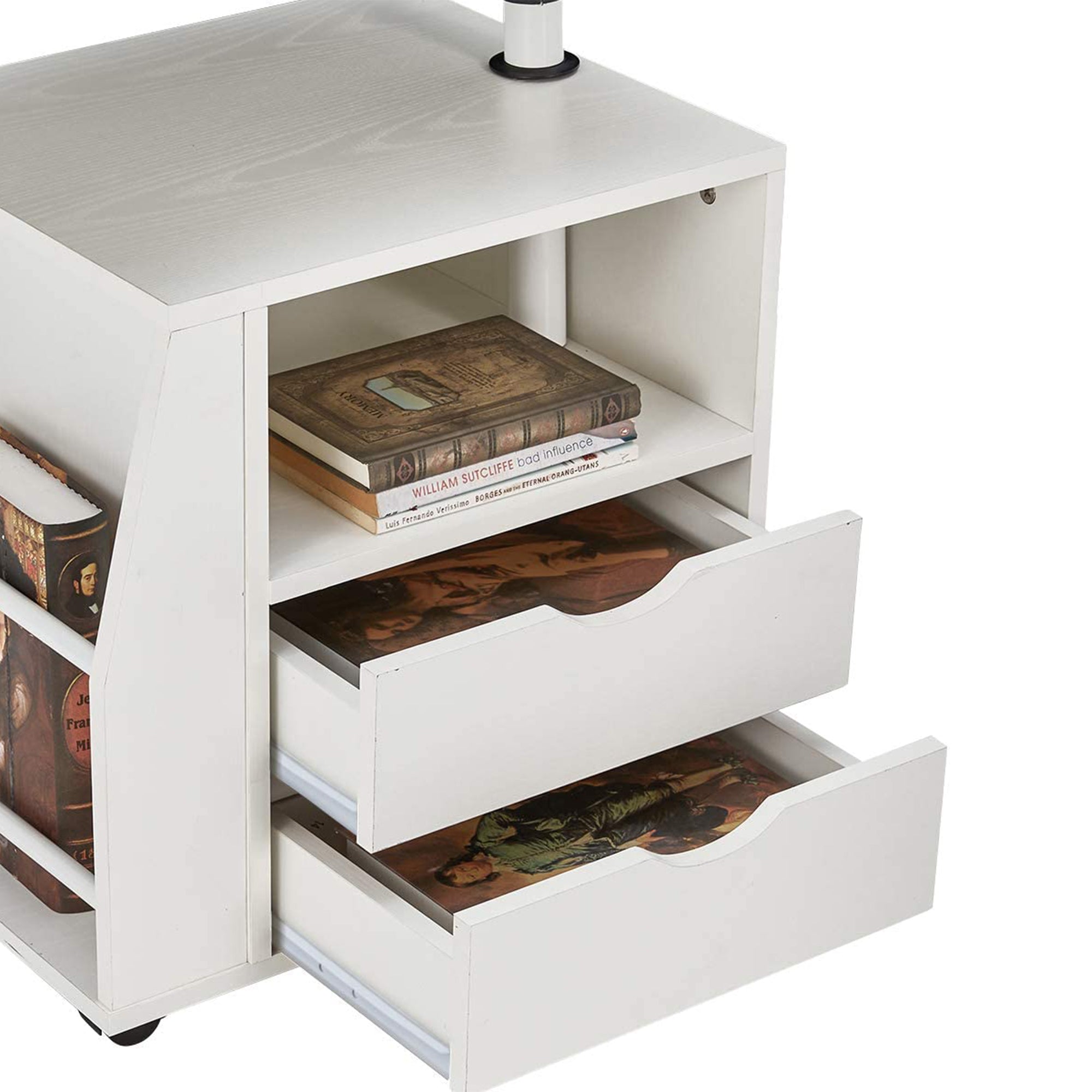 EROMMY Swivel Top Adjustable Height Bedside End Table w/Storage Drawers, White - VMInnovations