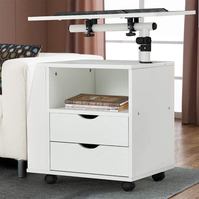 EROMMY Swivel Top Adjustable Height Bedside End Table w/Storage Drawers, White - VMInnovations