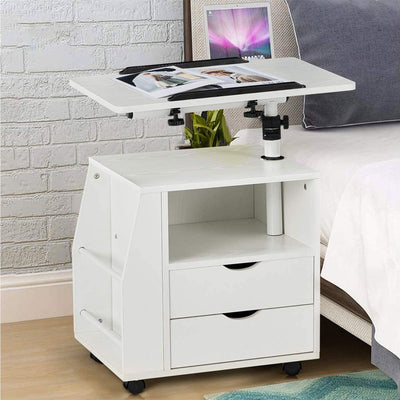 EROMMY Swivel Top Adjustable Height Bedside End Table w/Storage Drawers, White