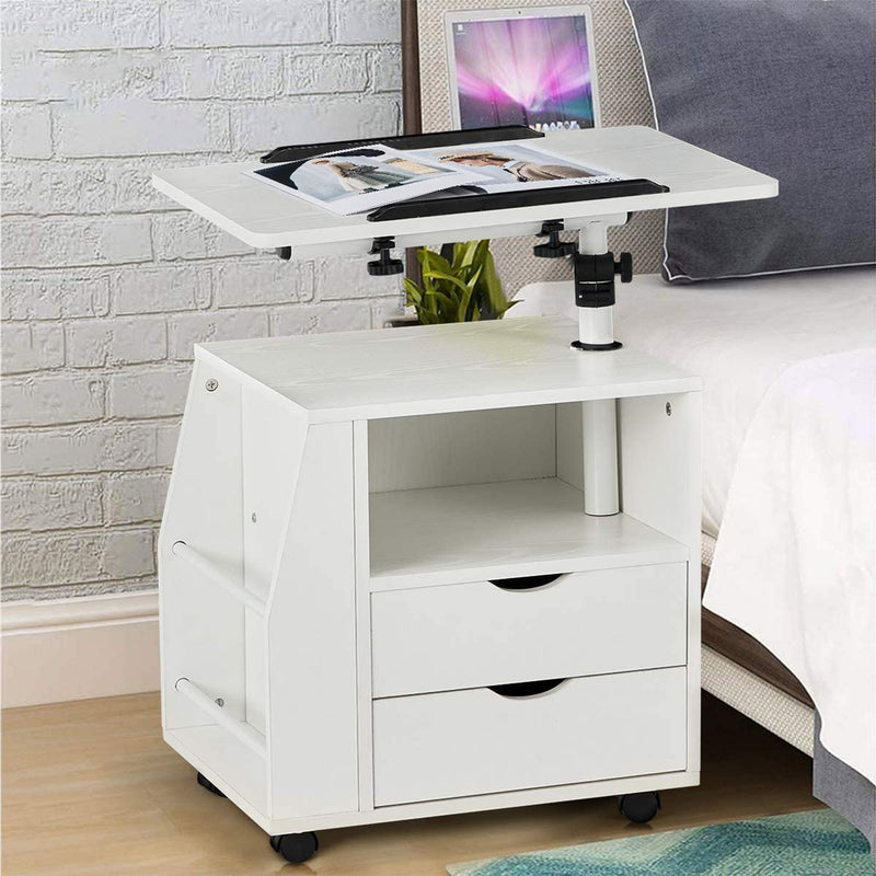 EROMMY Swivel Top Adjustable Height Bedside Table w/Storage Drawers, White(Used)