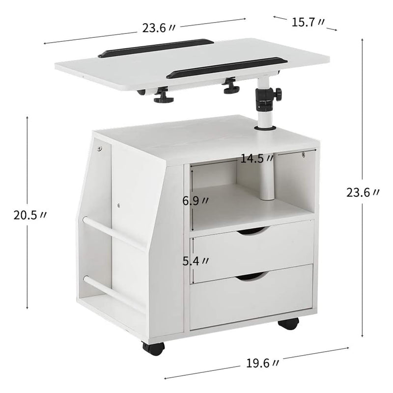 EROMMY Swivel Top Adjustable Height Bedside End Table w/Storage Drawers, White