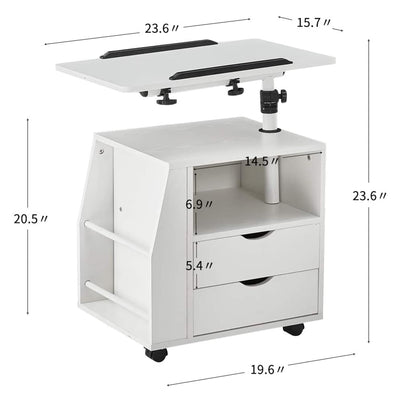 EROMMY Swivel Top Adjustable Height Bedside End Table w/Storage Drawers, White - VMInnovations