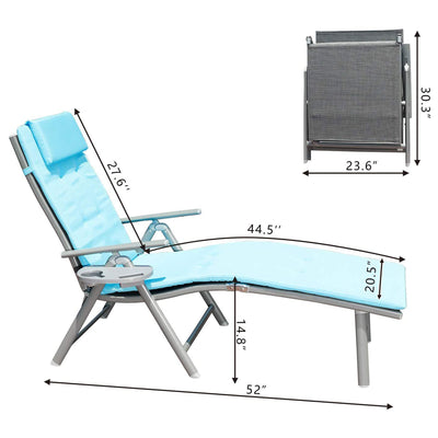 GOLDSUN Aluminum Outdoor Folding Reclining Lounge Chair with Cup Holder, Blue