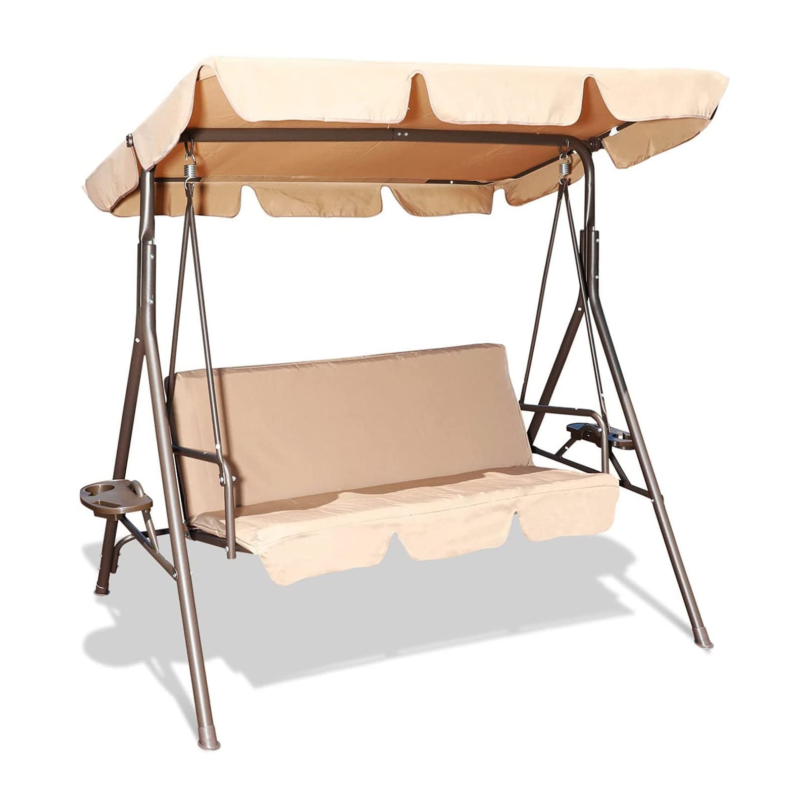 GOLDSUN 3 Person Swing Hammock w/Utility Tray, Removable Cushion & Canopy, Beige - VMInnovations
