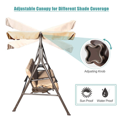 GOLDSUN 3 Person Swing Hammock Utility Tray, Cushion & Canopy, Beige (Open Box) - VMInnovations