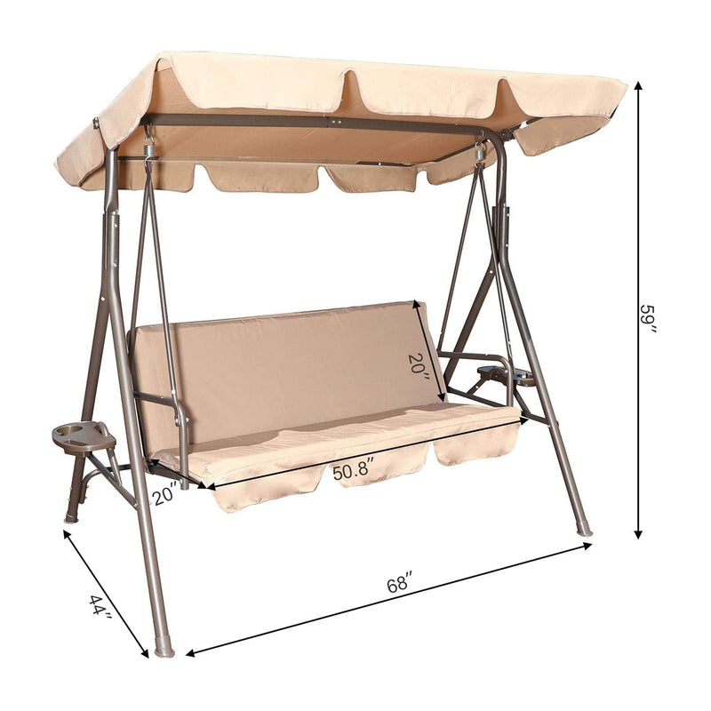 GOLDSUN 3 Person Swing Hammock w/Utility Tray, Cushion & Canopy, Beige (Used)