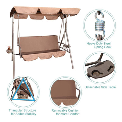 GOLDSUN 3 Person Glider Swing Hammock Chair w/ Utility Tray and Canopy(Open Box)