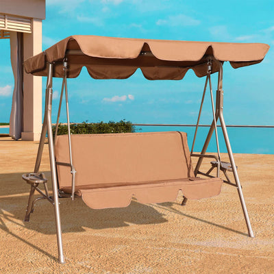 GOLDSUN 3 Person Glider Swing Hammock Chair with Utility Tray and Canopy, Coffee