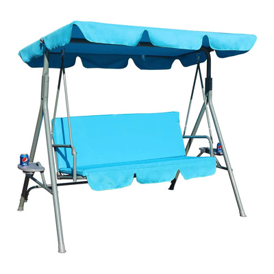 GOLDSUN 3 Person Swing w/Utility Tray, Removable Cushion/Canopy, Blue(Open Box)