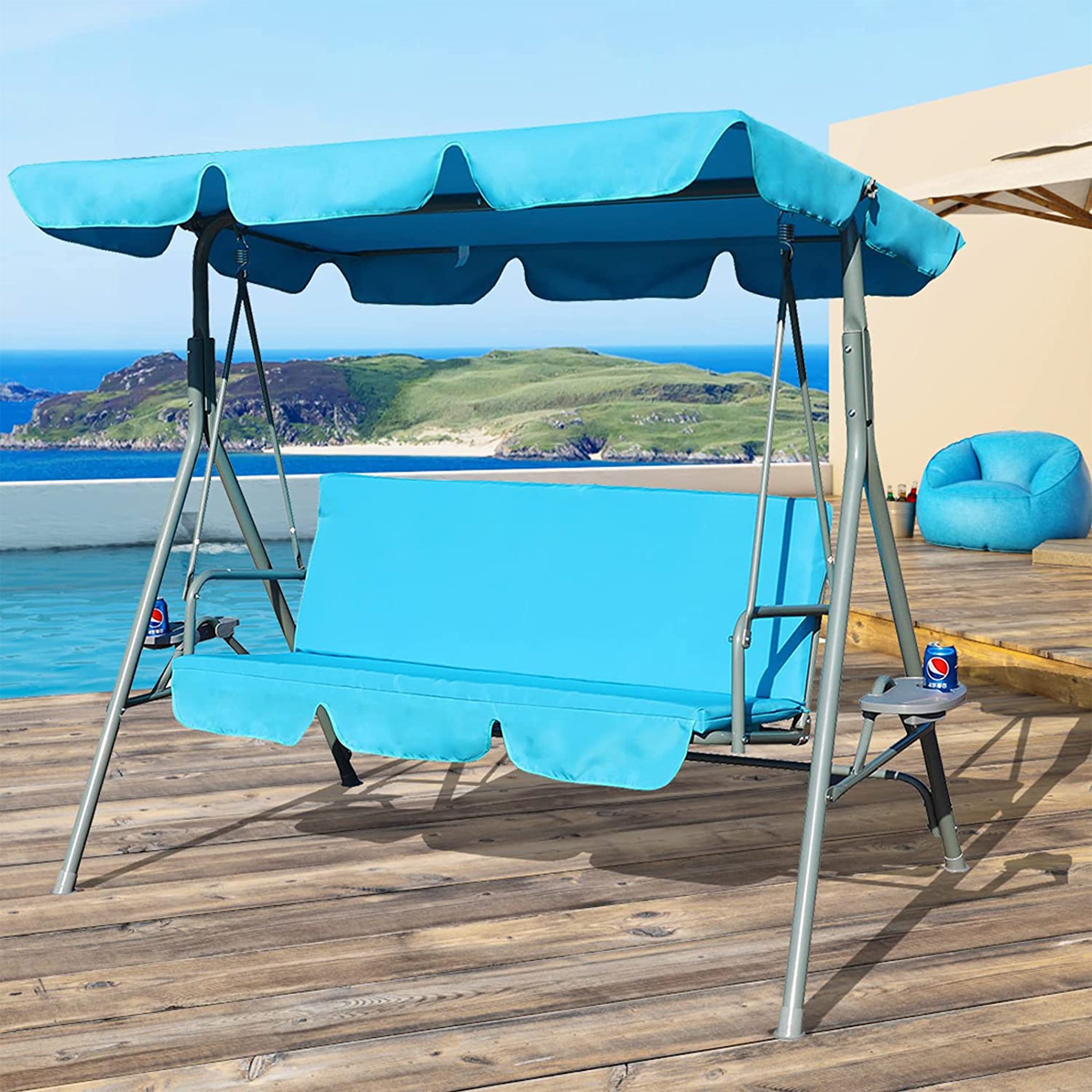 GOLDSUN 3 Person Swing w/Utility Tray, Removable Cushion & Canopy, (Used) - VMInnovations