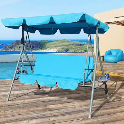 GOLDSUN 3 Person Swing w/Utility Tray, Removable Cushion/Canopy, Blue(Open Box)