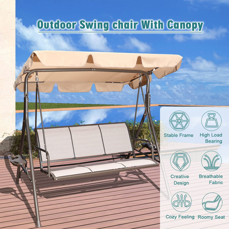 GOLDSUN 3 Person Glider Swing Hammock Chair with Utility Tray and Canopy, Taupe