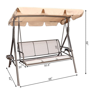 GOLDSUN 3 Person Glider Swing Hammock Chair with Utility Tray and Canopy, Taupe
