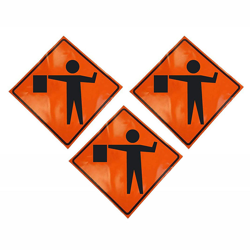 Eastern Metal Signs and Safety 36" Flagger Symbol Roll Up Warning Sign, (3 Pack)