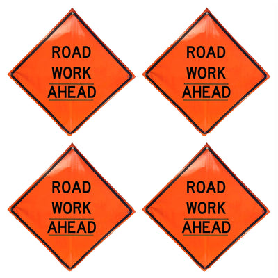 Eastern Metal Signs and Safety 36" Road Work Ahead Roll Up Warning Sign (4 Pack)