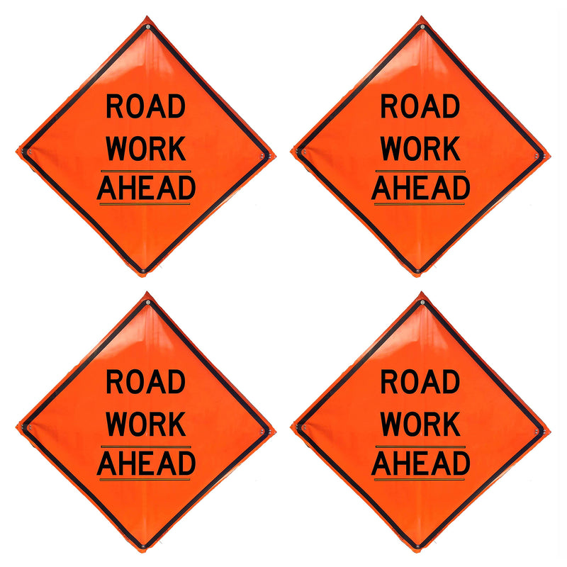 Eastern Metal Signs and Safety 36" Road Work Ahead Roll Up Warning Sign (4 Pack)