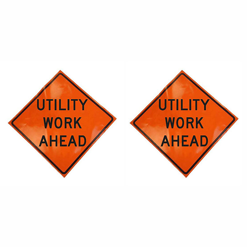 Eastern Metal Signs and Safety 36 Inch Utility Work Ahead Roll Up Sign, (2 Pack)