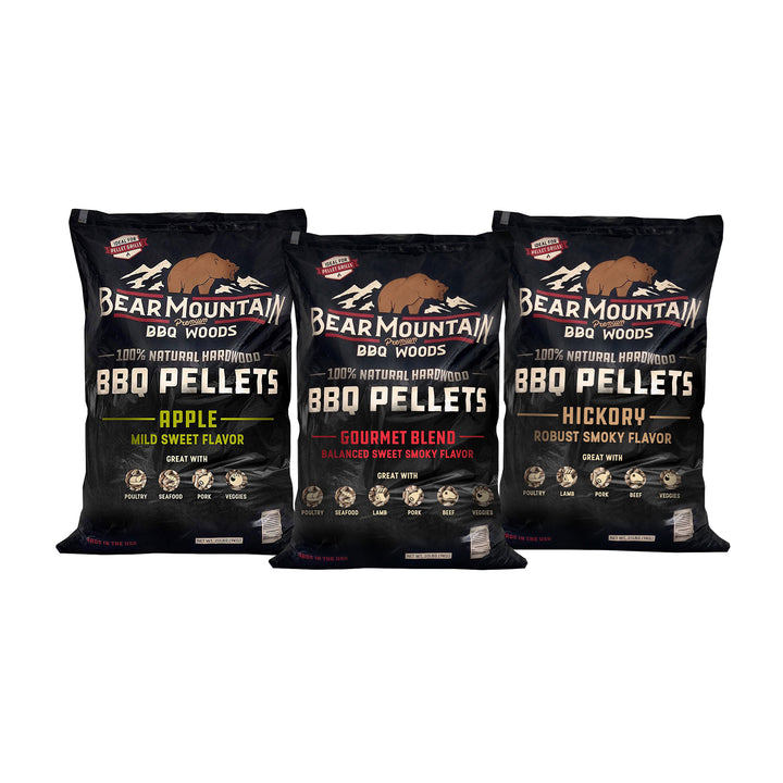 Bear Mountain BBQ Hardwood Gourmet Blend, Hickory, & Apple Pellets, 20 Lb Bags