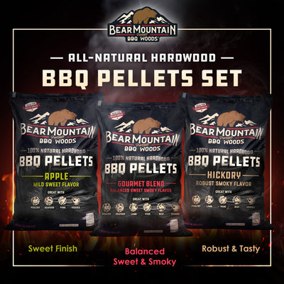 Bear Mountain BBQ Hardwood Gourmet Blend, Hickory, & Apple Pellets, 20 Lb Bags