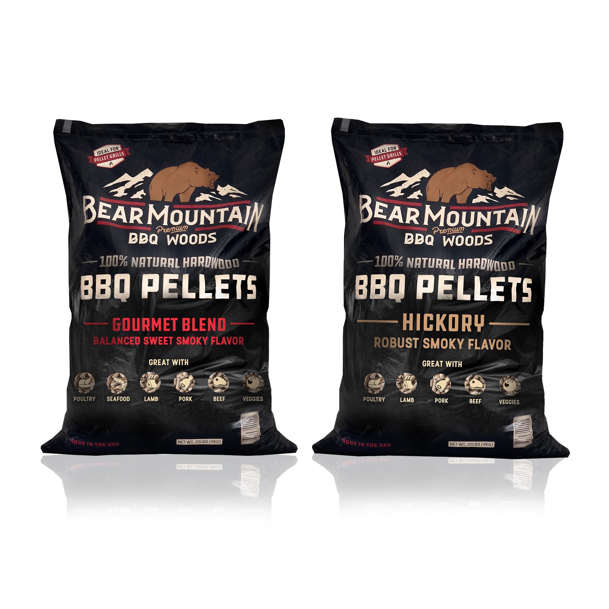 Bear Mountain BBQ Hardwood Gourmet Blend & Hickory Smoker Pellets, 40 Pound Bags - VMInnovations