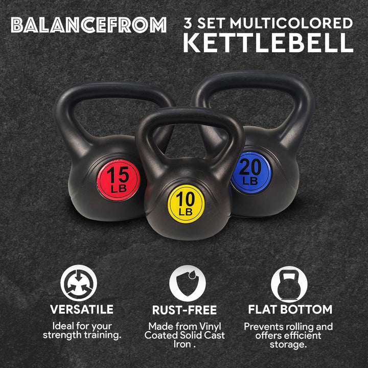 BalanceFrom Kettlebell Fitness Weights, Set of 3, 10, 15, and 20 Pounds (Used)