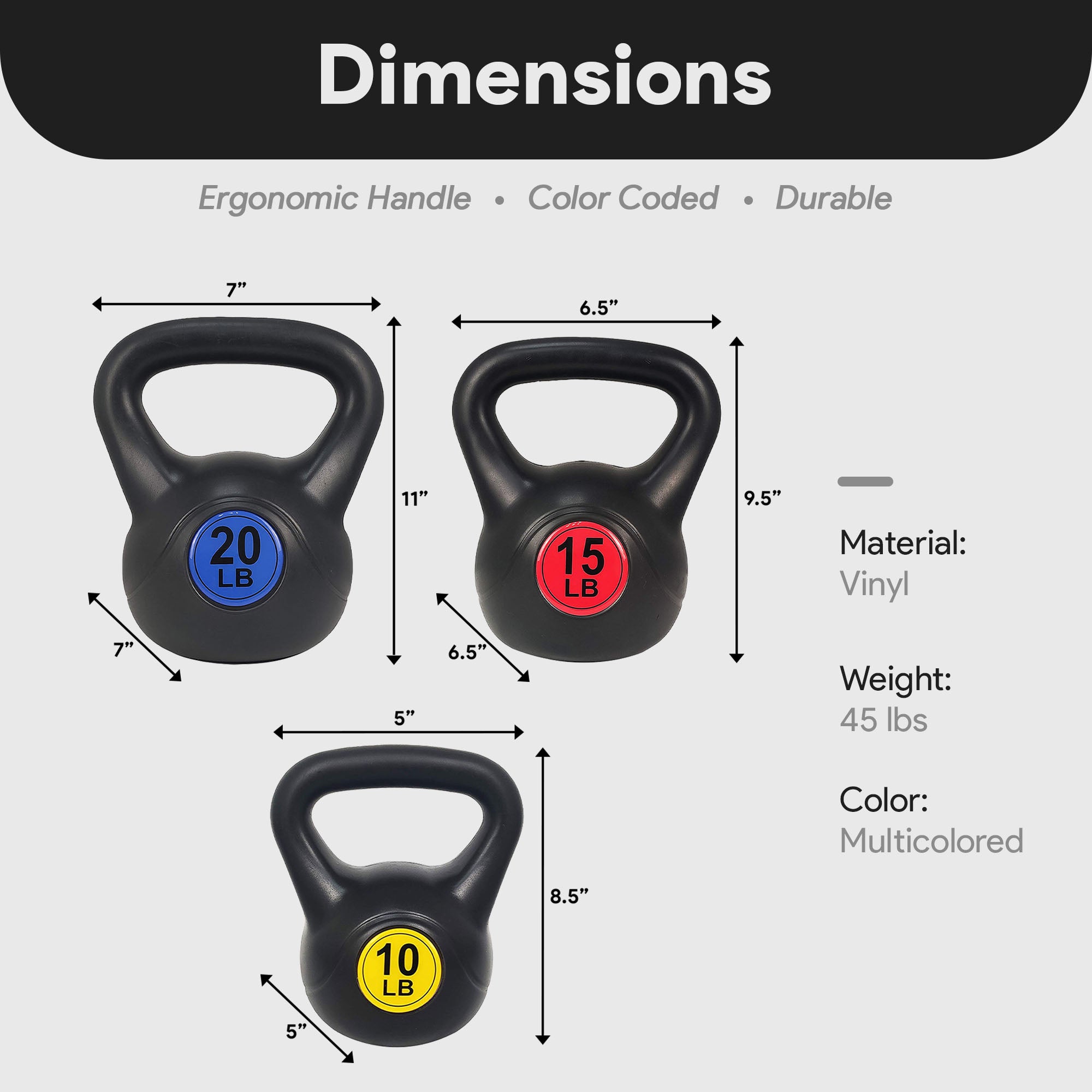BalanceFrom Kettlebell Fitness Weights, Set of 3, 10, 15, and 20 Pounds (Used) - VMInnovations